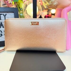 kate spade Rose Gold Metallic Zip-Around Wallet